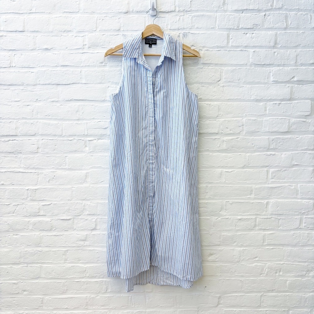 Duffield‎ Lane || Striped A-Line Shirt Dress Sleeveless Blue Medium
